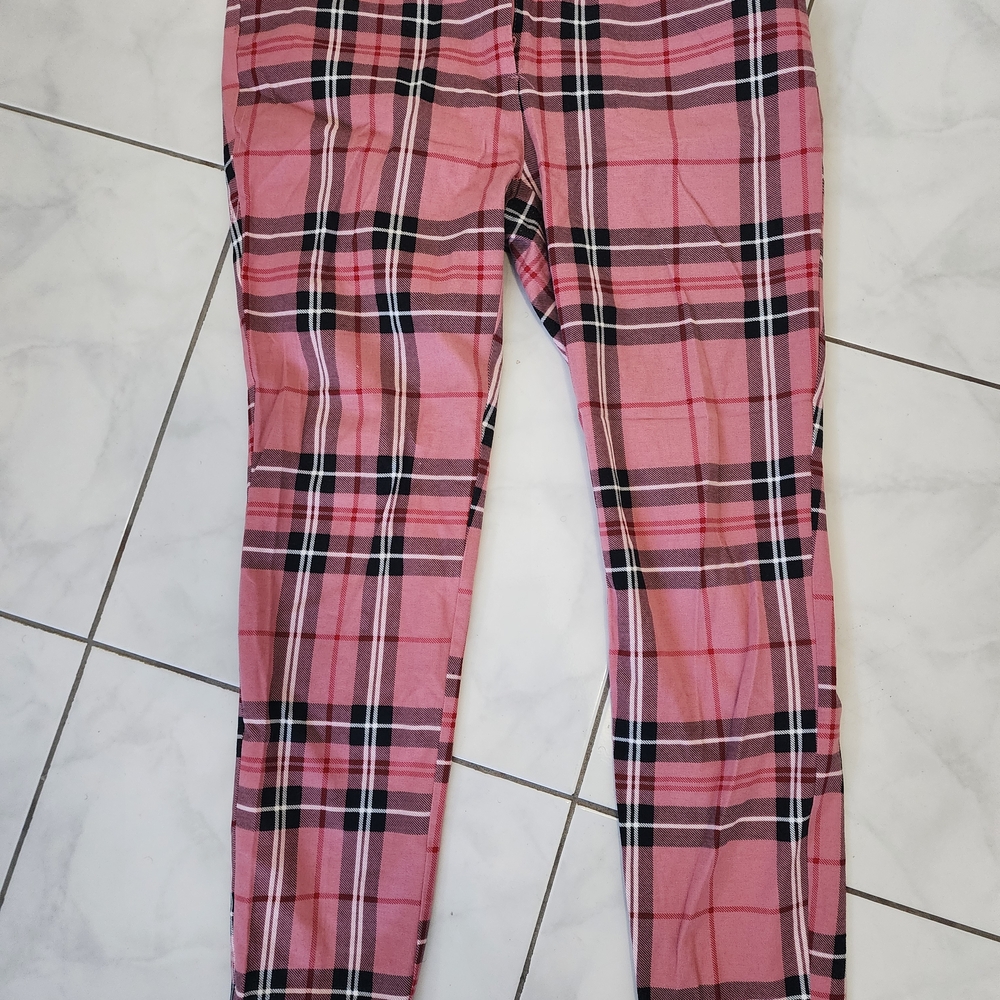 New York & Company Pink Plaid Leggings